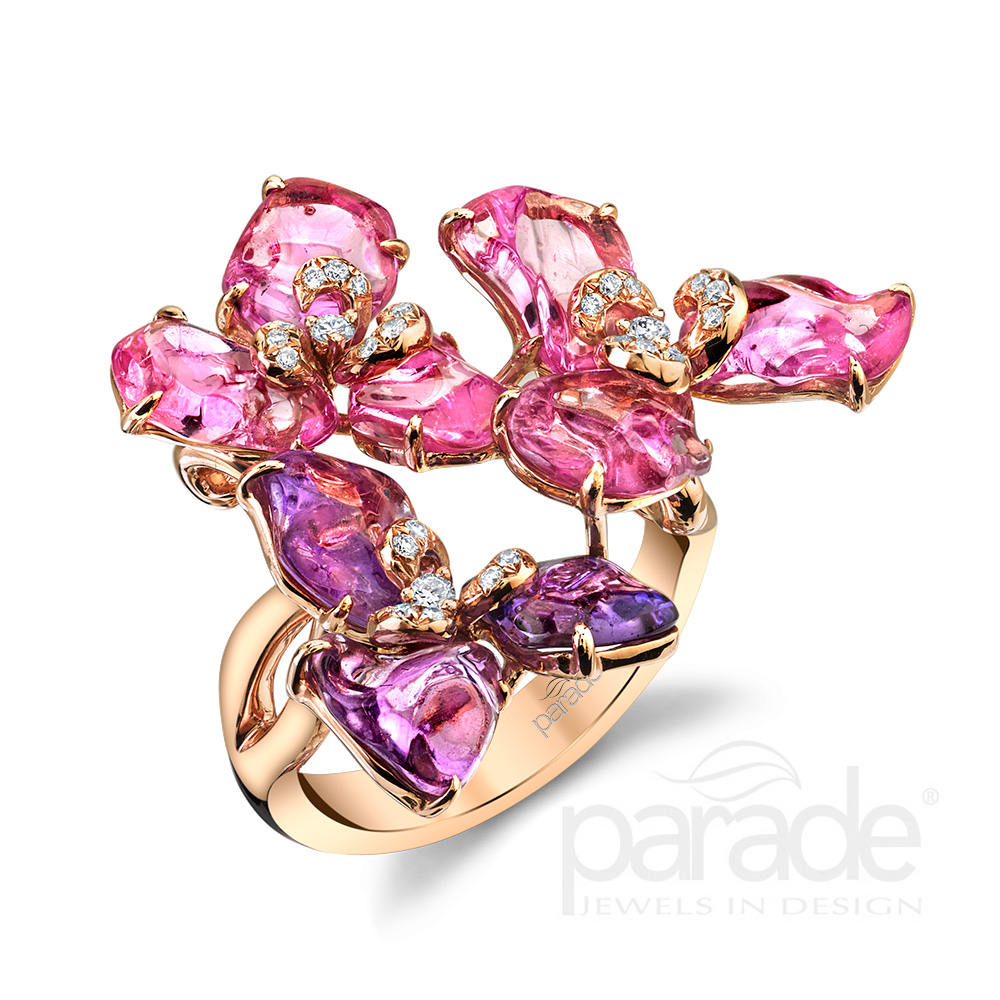 14k Yellow Gold Purple Spinel and Diamond Signet Pinky Ring